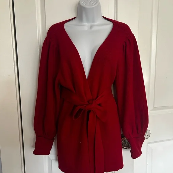 CAbi cabaret Red Cardigan Wrap Sweater with Bishop Sleeves - Picture 6 of 8